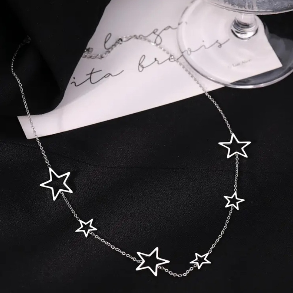 Silver Star Necklace | Dainty Celestial Choker | Layering Chain Jewelry - Picture 3 of 6